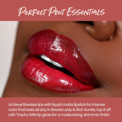 The Lip Bar Perfect Pout Mini Lip Trio, with Rich Auntie & Bawse Lady Vegan Liquid Matte Lipstick, & Trophy Wife Non-Sticky Lip Gloss, 3-Piece Gift Set