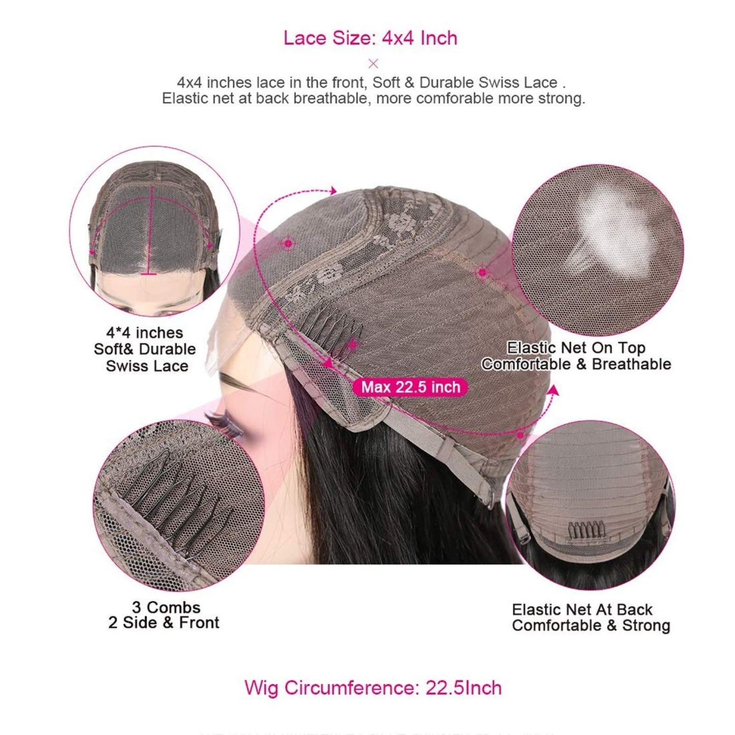 BLY Human Hair Lace Front Wig Deep Wave 4x4 Lace Closure HD Transparent Wigs for Women 180% Density Brazilian Virgin Hair Pre Plucked with Baby Hair Natural Black Color 18 Inch