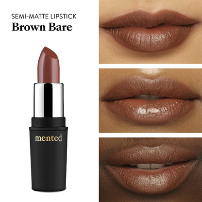 Mented Cosmetics | Semi Matte Nude Lipstick, Brown Bare & Lip Liner (Bare)