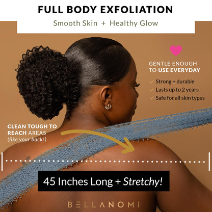 BELLANOMI African Exfoliating Net Sponge, Authentic, Ethically sourced from Nigeria, 45 inches Long, Back Scrubber for Daily use (Slate)