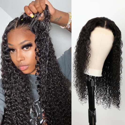 BLY Glueless Wear and Go Lace Front Wigs for Women Deep Wave Curly Wig No Glue Ready to Wear 4x4 Lace Pre Cut Wig Pre Plucked with Baby Hair 180% Density Natural Hairline 22 Inch