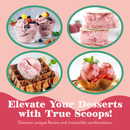 True Scoops 3-Pack Variety Ice Cream Mix - Vanilla Bean, Chocolate, Strawberry. Add One Ingredient - Half & Half! Makes 1 Pint of Ice Cream With an Electric Mixer. Gluten-Free, Peanut-Free, Kosher.