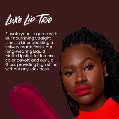 The Lip Bar Vegan Lip Kit, with Straight Facts Lip Liner, Rich Auntie Liquid Matte Lipstick, and Vixen Non-Stickly Lip Gloss, 3 pieces