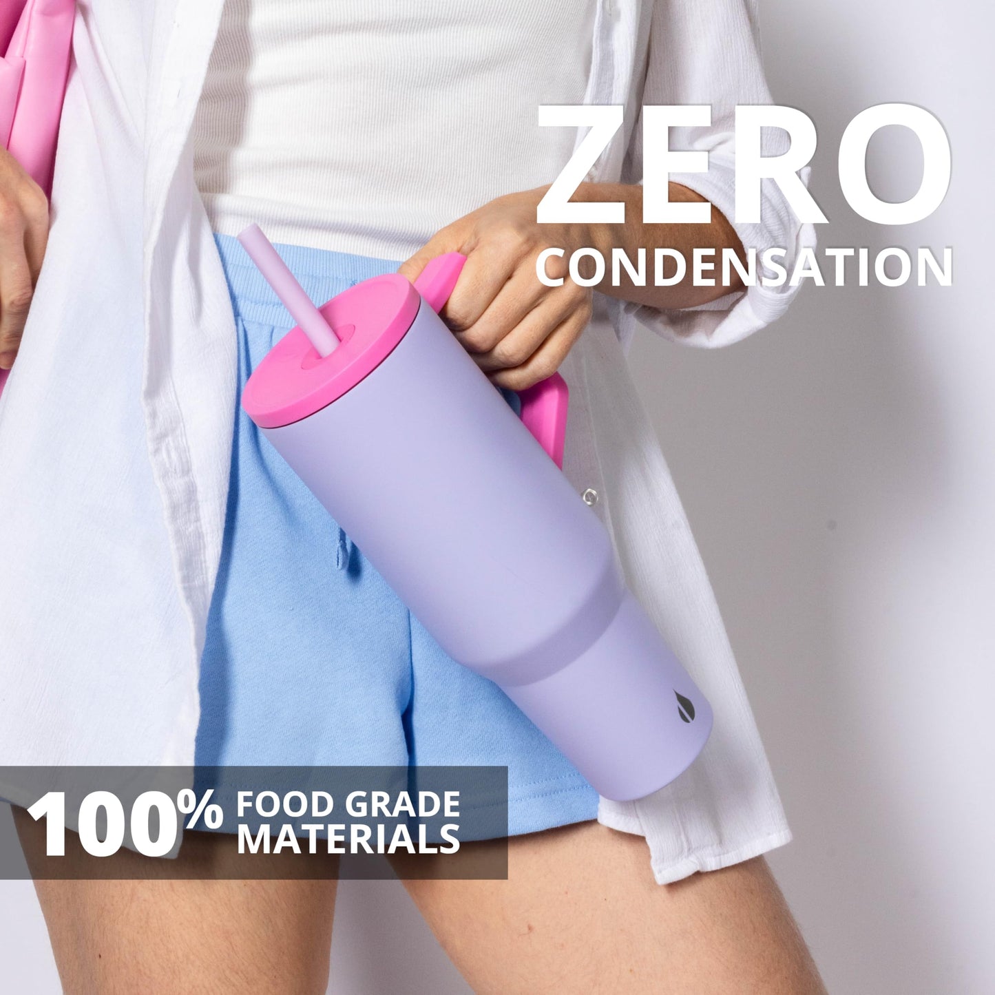 Elemental 40 oz Tumbler with Handle and Straw - Spill Proof Insulated Stainless Steel Commuter for Hot and Cold Beverages - Travel Coffee Mug with 2 Straws & Spill Proof Lid - 40oz - Lilac Tie Dye