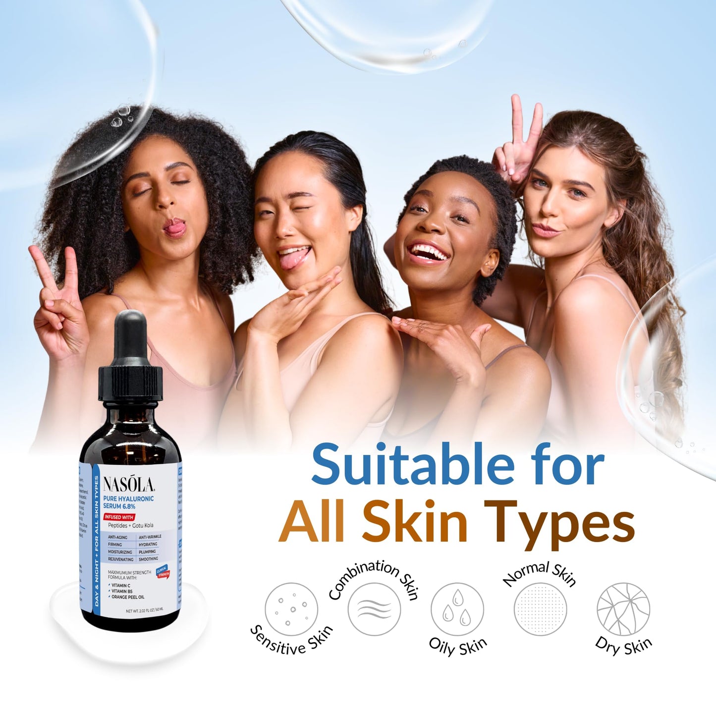 Nasola 6.8% Pure Hyaluronic Acid Serum for Face, Hyaluronic Acid Moisturizer - Get the Moisture Your Skin Needs for a Healthy, Youthful Glow with Orange Peel Oil, Vitamin B5 and C, 2.02 Oz