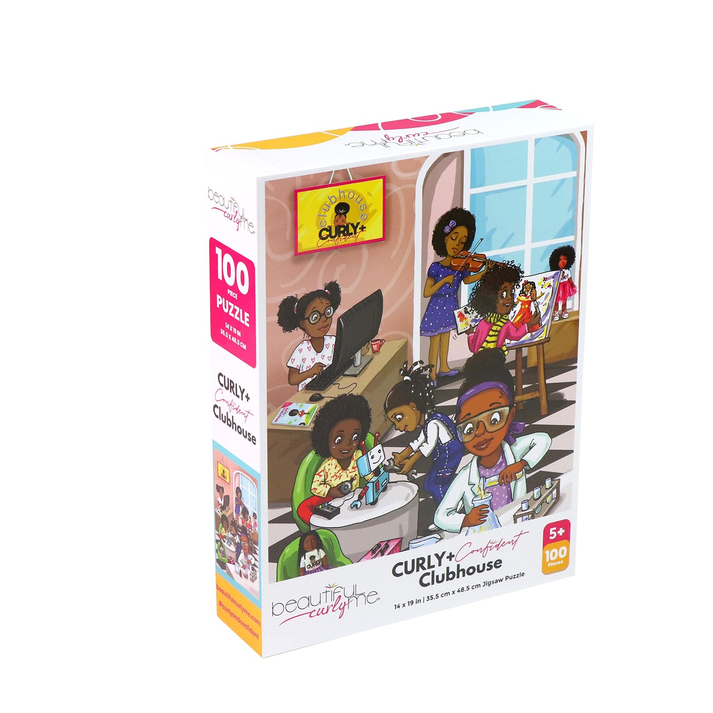 Curly + Confident Clubhouse 100 Piece STEM Jigsaw Puzzle for Future Scientists, Engineers, Artists, Kids Ages 4-8, Kids Ages 8-12. Inspire Love of STEAM by Beautiful Curly Me