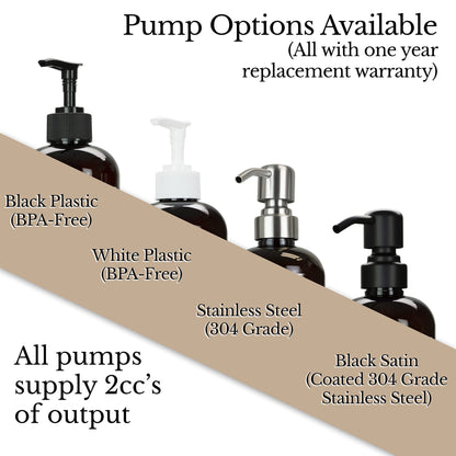 Amber Refillable Hand and Dish Soap Dispenser Set with Pumps for Kitchen Sink - PET Plastic Soap Bottles Refillable with Pump - Waterproof Labels - 16 oz, 2 Pack (Stainless Steel)