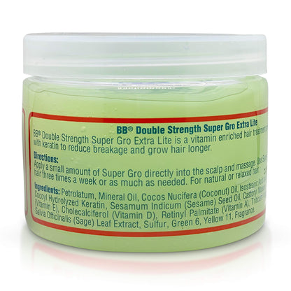 BB Super Gro Double Strength Hair Growth Formula Organic Hair Regrowth with Keratin, Sage, Sulfur, Coconut Oil and Sesame Seed Oil 6 oz