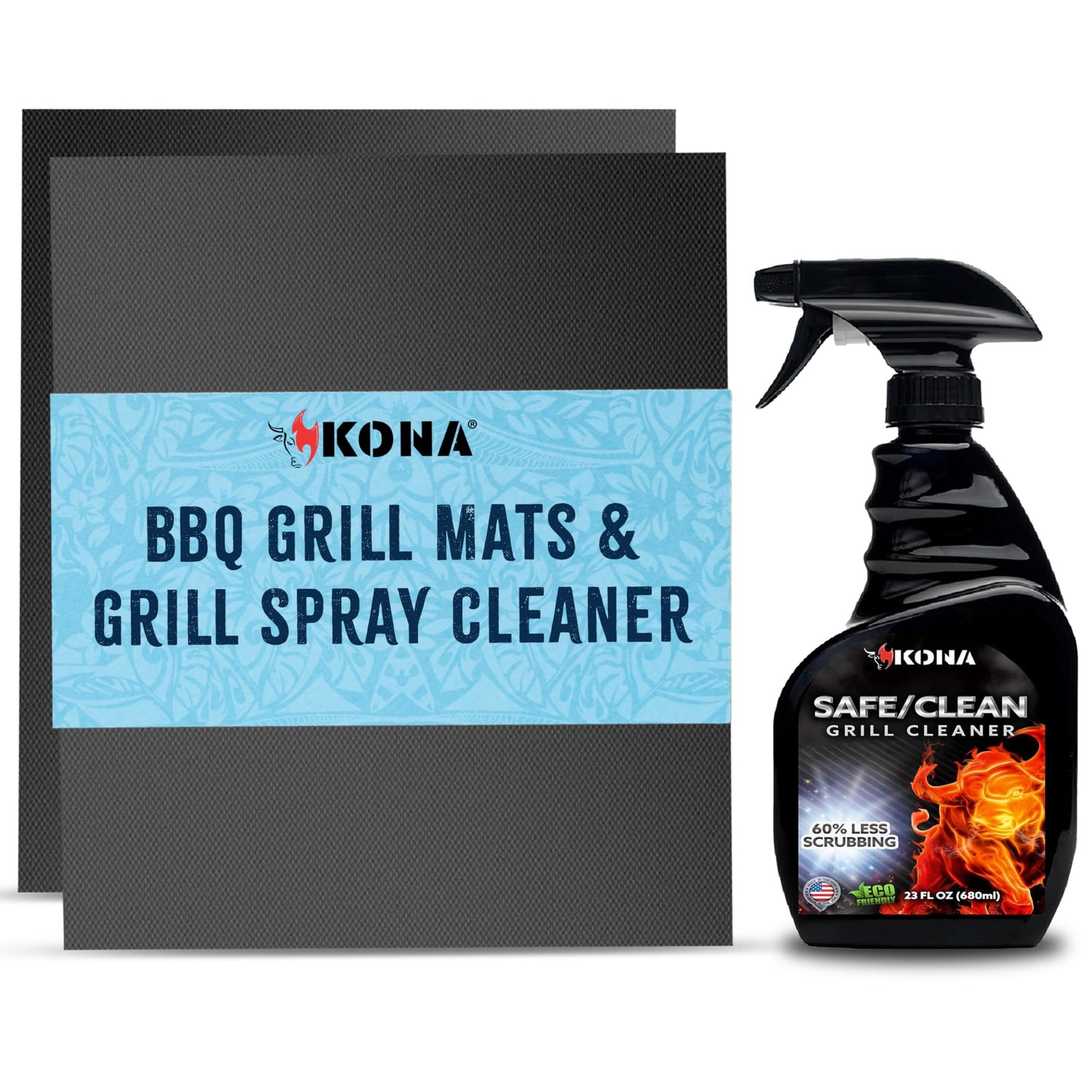 Grill Spray Cleaner & XL BBQ Grill Mat - Heavy-Duty, No-Drip Grill Spray, Eco-Friendly Degreaser (23 oz) & Heavy Duty Non-Stick, Extra Large BBQ Grill Mat, 25 inch x 17 inch - Perfect BBQ Gift