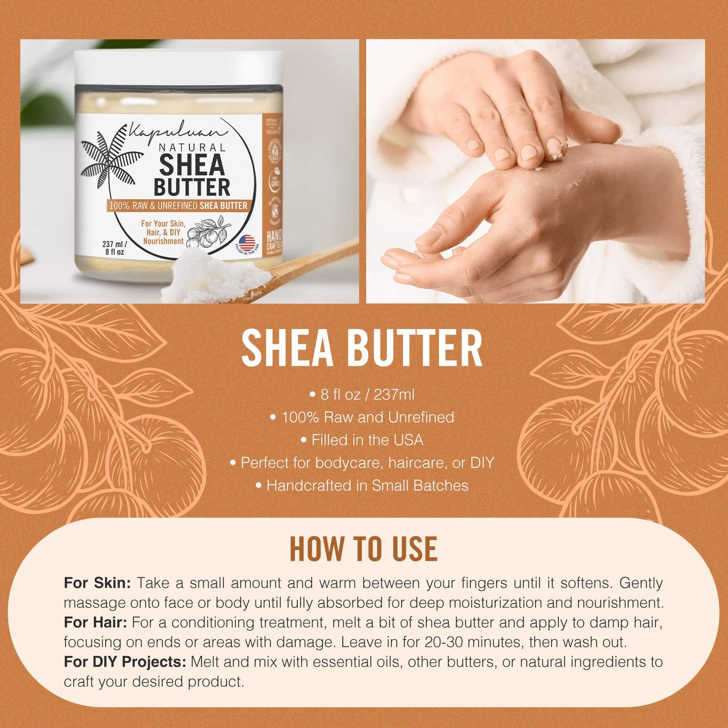 Kapuluan Shea Butter — Raw, Unrefined, Pure Shea Butter Raw for Skin, Hair, and Face - Shea African Butter Skin Moisturizer, Stretch Marks and Acne Scarring .5 lb