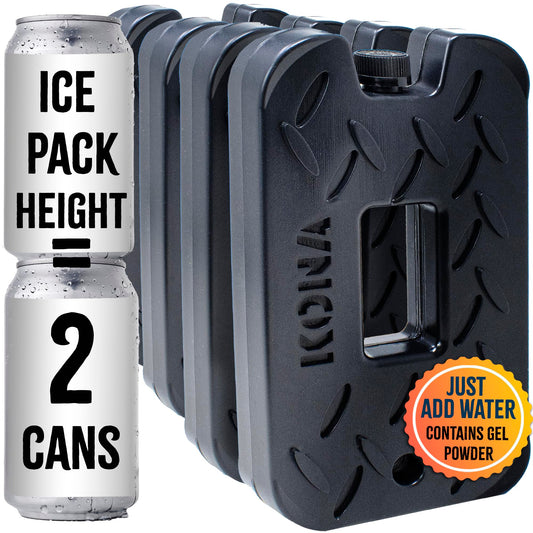 Kona Black/Ice 2 Pound Ice Packs for Coolers - Long Lasting Design - Refreezable Reusable Cooler Ice Pack (4)