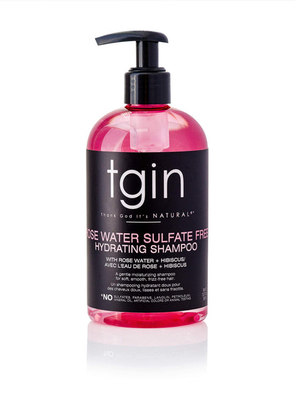 Thank God It's Natural tgin Rose Water Sulfate-Free Hydrating Shampoo for Curly, Coily and Wavy Hair, with Rose Water and Acai Berry, Moisturizes Low Porosity Hair, 13 oz