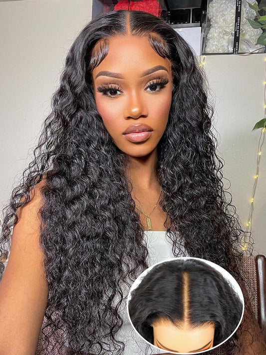 BLY Glueless Wigs Human Hair 9x6 M-Cap Wig Max Parting HD Lace Pre Cut Wig for Women Pre Plucked, Bleached Tiny Knots Deep Wave Curly Lace Front Wigs Wear Go 180% Density 24 Inch