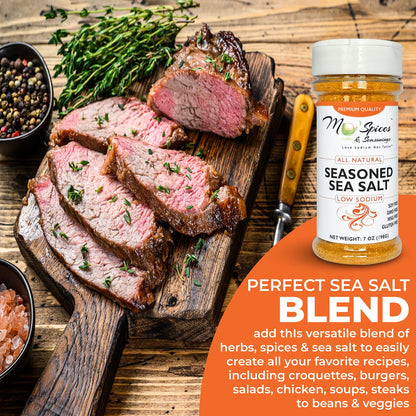 Mo'Spices & Seasonings - Seasoned Sea Salt, Low Sodium, All Purpose - 8 oz bottle