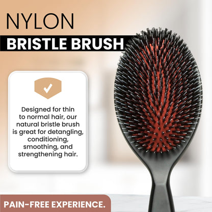 Since 1869 Hand Made In Germany - Nylon Boar Bristle Brush Suitable For Normal to Thick Hair - Gently Detangles, No Pulling or Split Ends - Softens and Improves Texture, Stimulates Scalp (Large)