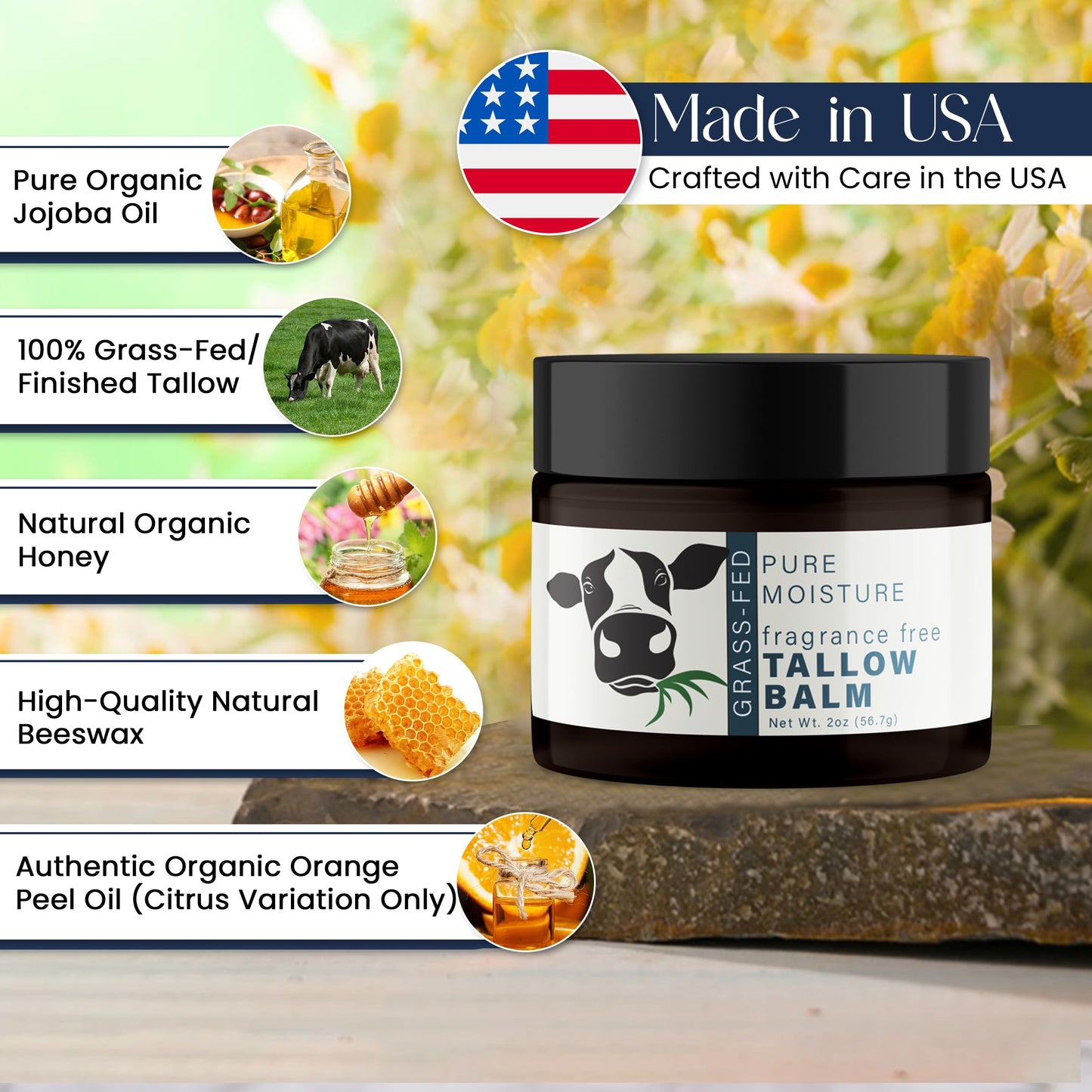 Grass Fed Beef Tallow for Skin - Tallow Face Moisturizer - Beef Tallow Balm for Face - Head to Toe Tallow Skin Care - Grass Fed Beef Tallow Moisturizer - Organic Beef Tallow for Face (Fragrance Free)