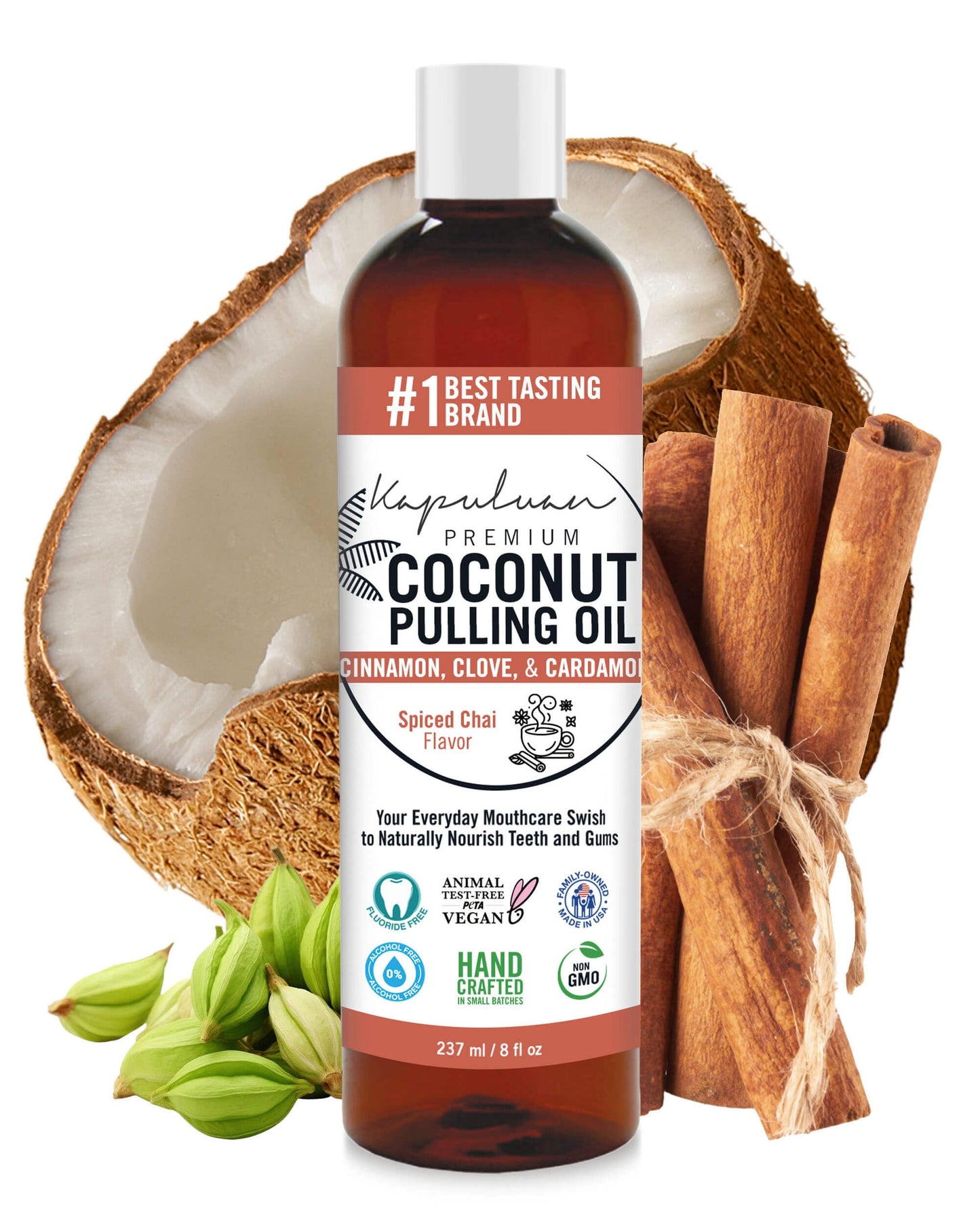 Kapuluan Coconut Oil Pulling for Teeth and Gums Mouthwash, 100% Pure and Natural, Non-GMO, Ayurvedic – Refreshing Spiced Chai Essential Oils