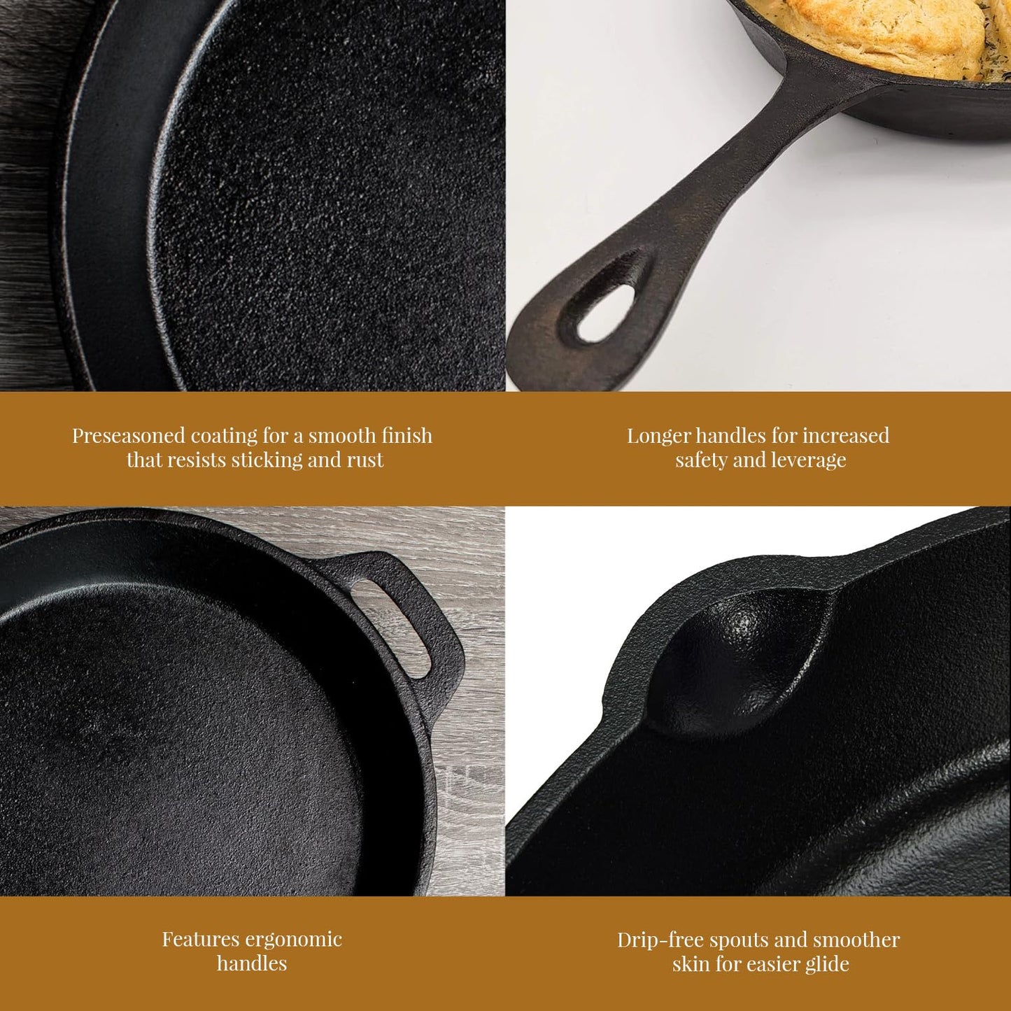 Hamilton Cornerstore Cast Iron Skillet, Pre-Seasoned Cast Iron Skillet with 2 Handles, NEW Signature Embossed Logo Preseasoned Pan, Pour Spouts for Searing, Baking, Grilling, Roasting, (10 inch)
