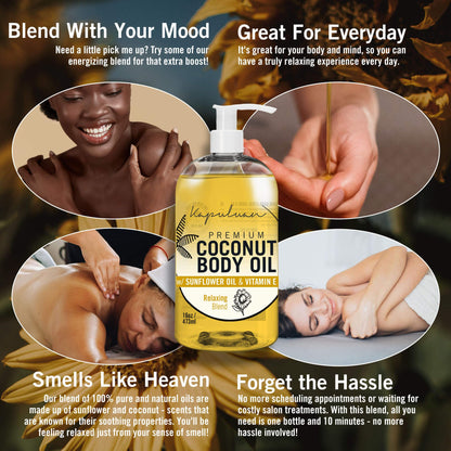 Kapuluan Massage Body Oil Relaxing Blend – Lavender Coconut Oil Blend for Stress Relief, Muscle Tension 8oz