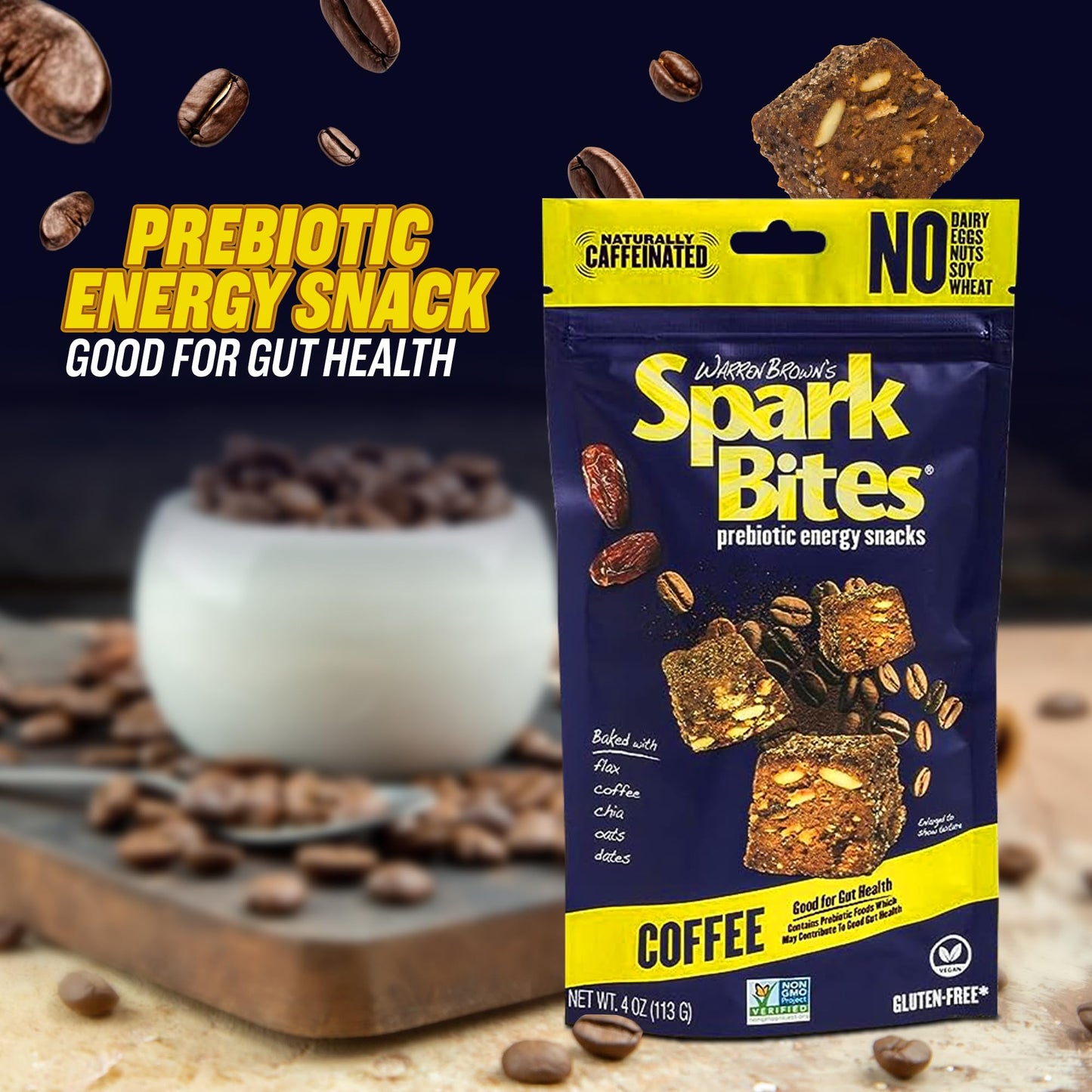 SPARK BITES - Coffee (Pack of 6) Allergen Free Vegan Healthy Energy Snack - A Steady Release of Wholesome Energy with NONE OF THE TOP 8 ALLERGENS - Vegan, Non-GMO, Gluten-Free