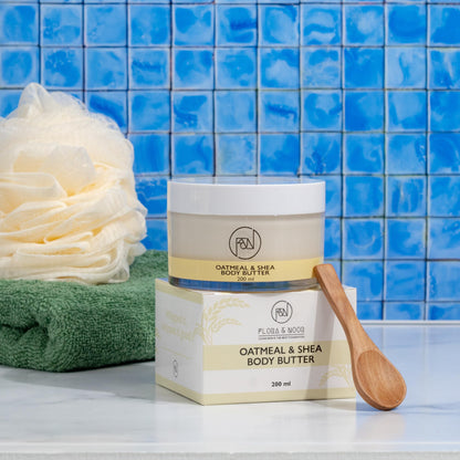 Flora and Noor Organic Whipped Shea Body Butter | Shea Butter for Face and Body Moisturizing Natural Body Butter for Dry Skin infused with Colloidal Oatmeal (200 ml)