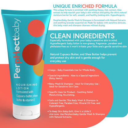 PerpHectBaby Nourishing, Moisturizing, Calming, Baby Dry Skin Lotion for Chapped & Cracked Skin Formulated with Cupuacu Butter, Shea Butter and Vitamin E. 8 oz.