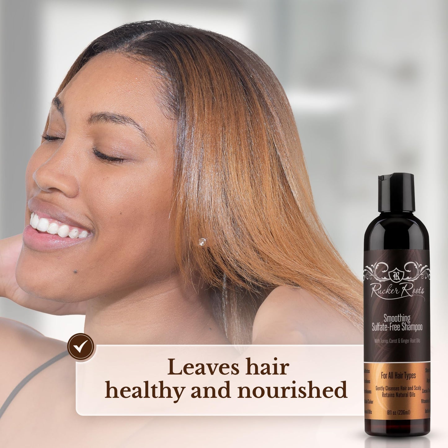 Rucker Roots Smoothing Sulfate Free Shampoo |Ginger, Turnip, Carrot Root Oils| For All Hair Types| Gentle Cleanser| Shea Butter| Argan Oil| Cocoa Seed Butter| Antioxidants