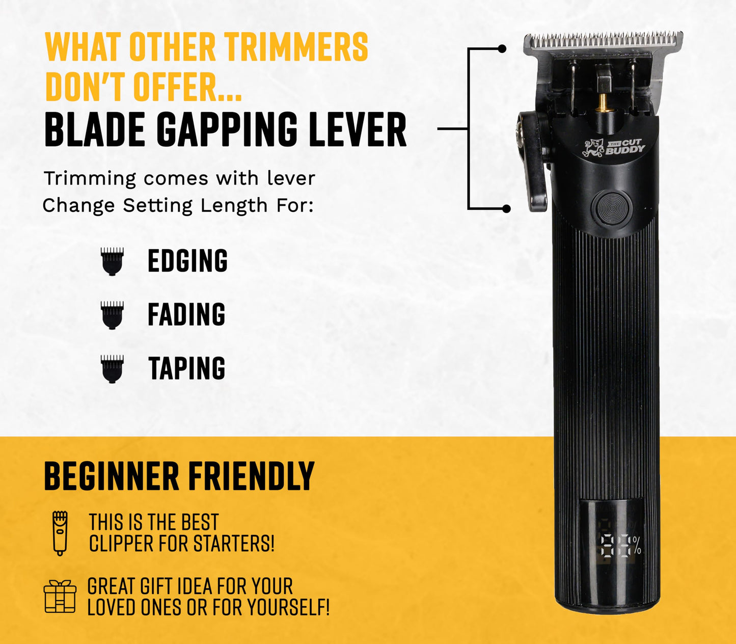 Cordless Trimmer with 4 Guards & Shaping Tool, Clippers Tool for Beginners & Men Shaping & Edging Hairline & Beard, Trim Buddy