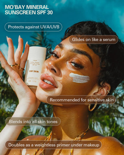 Cay Skin Mo'Bay Mineral Sunscreen Drops SPF 30 – Broad Spectrum Face Sunscreen & Makeup Primer – Lightweight, Moisturizing, Reef Safe Lotion with Natural Finish for All Skin Types – 3-Pack, 1.7 oz.