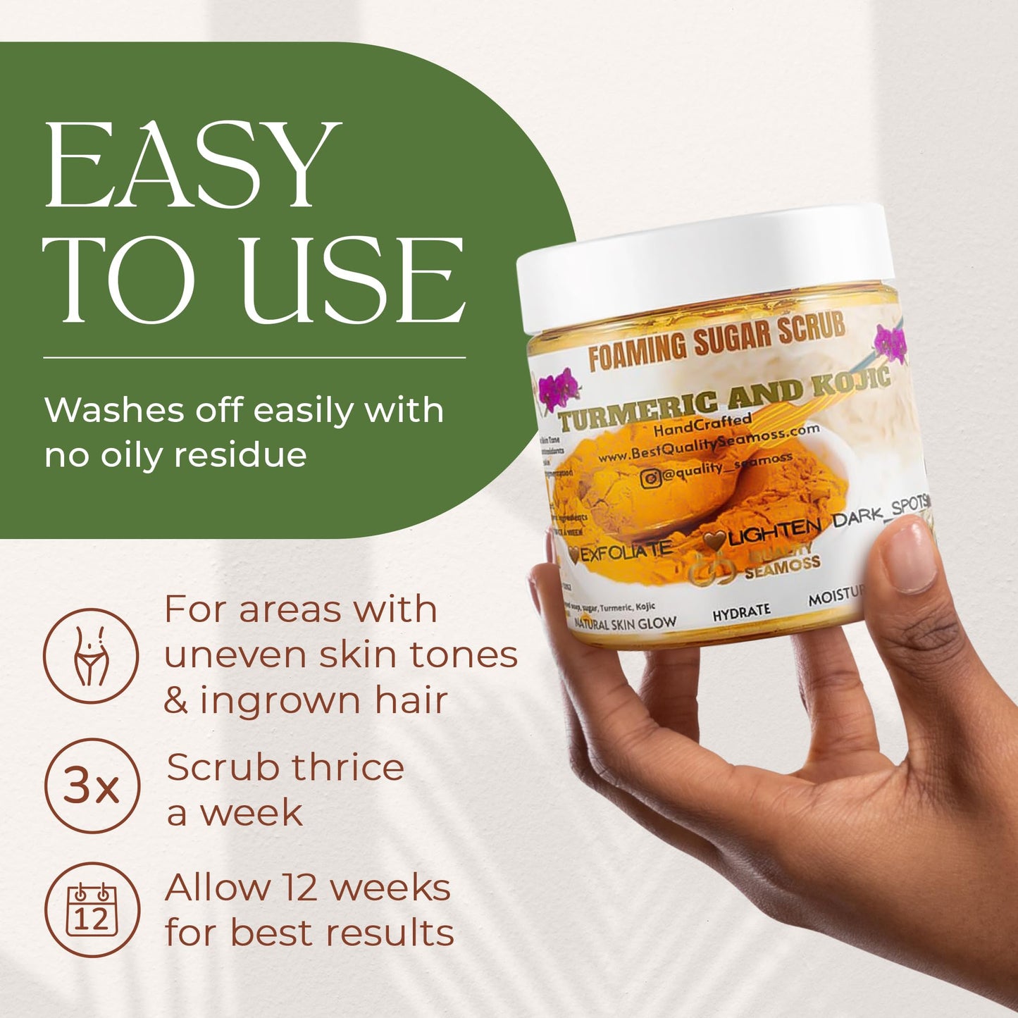 Exfoliating Body Scrub and Face Scrub, Dark Spot Remover for Scars and Stretch Marks, Helps Avoid Ingrown Hair, Hyperpigmentation 12 oz - For Sensitive Skin