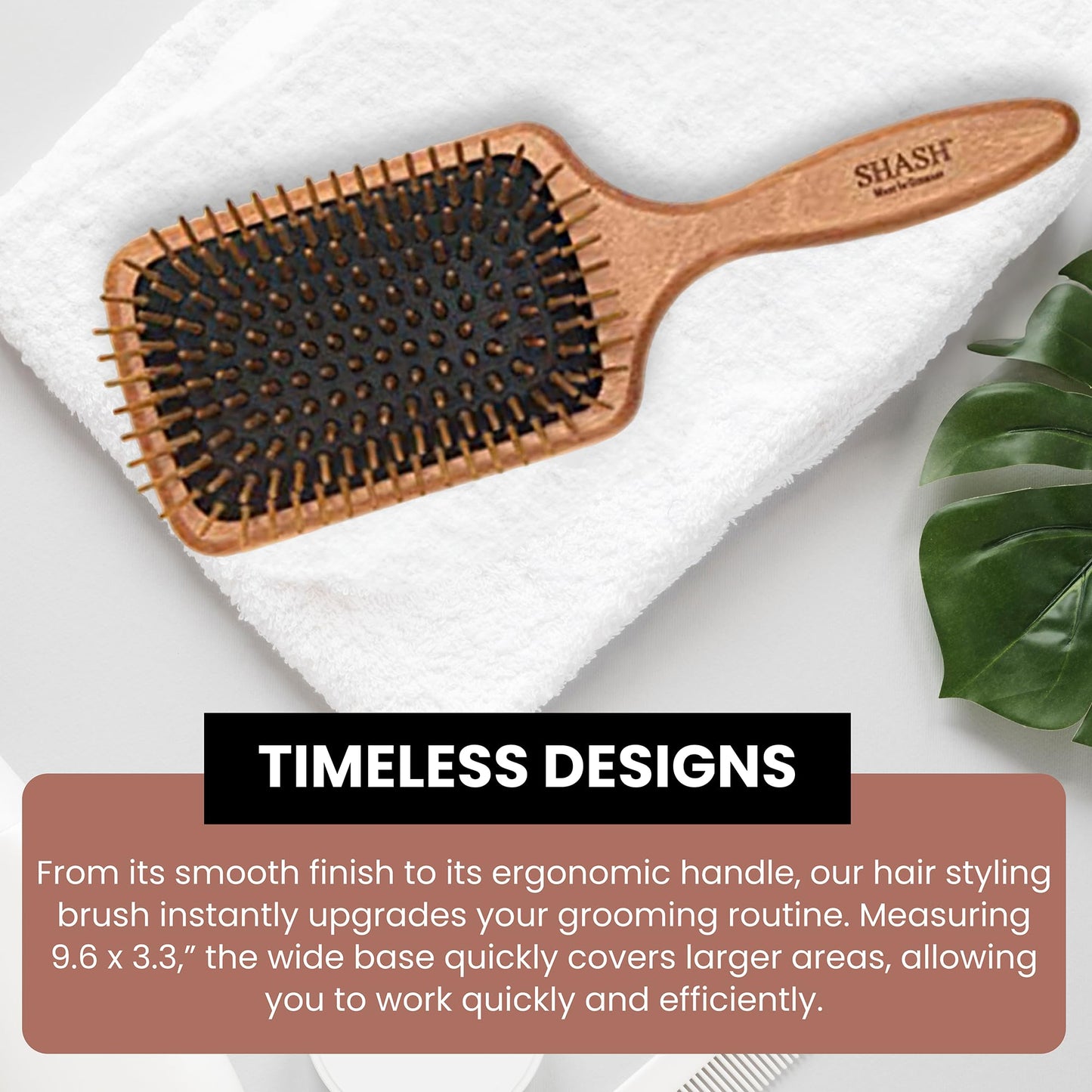 SHASH Since 1869 Made in Germany Wooden Paddle Brush - Gently Detangles, Styles, Conditions Hair with Minimal Frizz and Breakage - Safe for All Hair Types, Wet or Dry - Eco-Sourced Wood