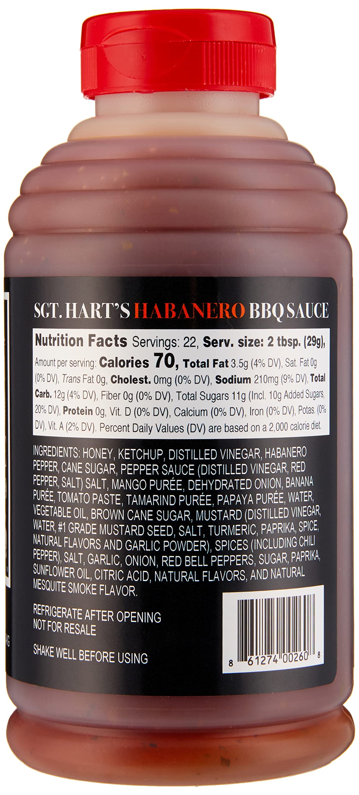 SGT. Hart’s Habanero Barbecue Sauce - 22.4 oz, Fiery Flavor, Versatile Sauce for Glazes, Marinades and Dips, Handcrafted Sauce for Beef, Pork and Chicken - BBQ Sauce