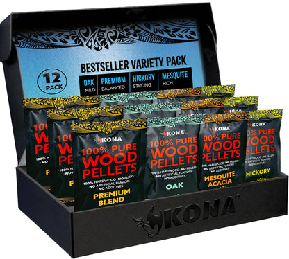 Kona Wood Pellets Intended for The Ninja Woodfire Grill, 12 Single-Use Pouches (4 Flavors)