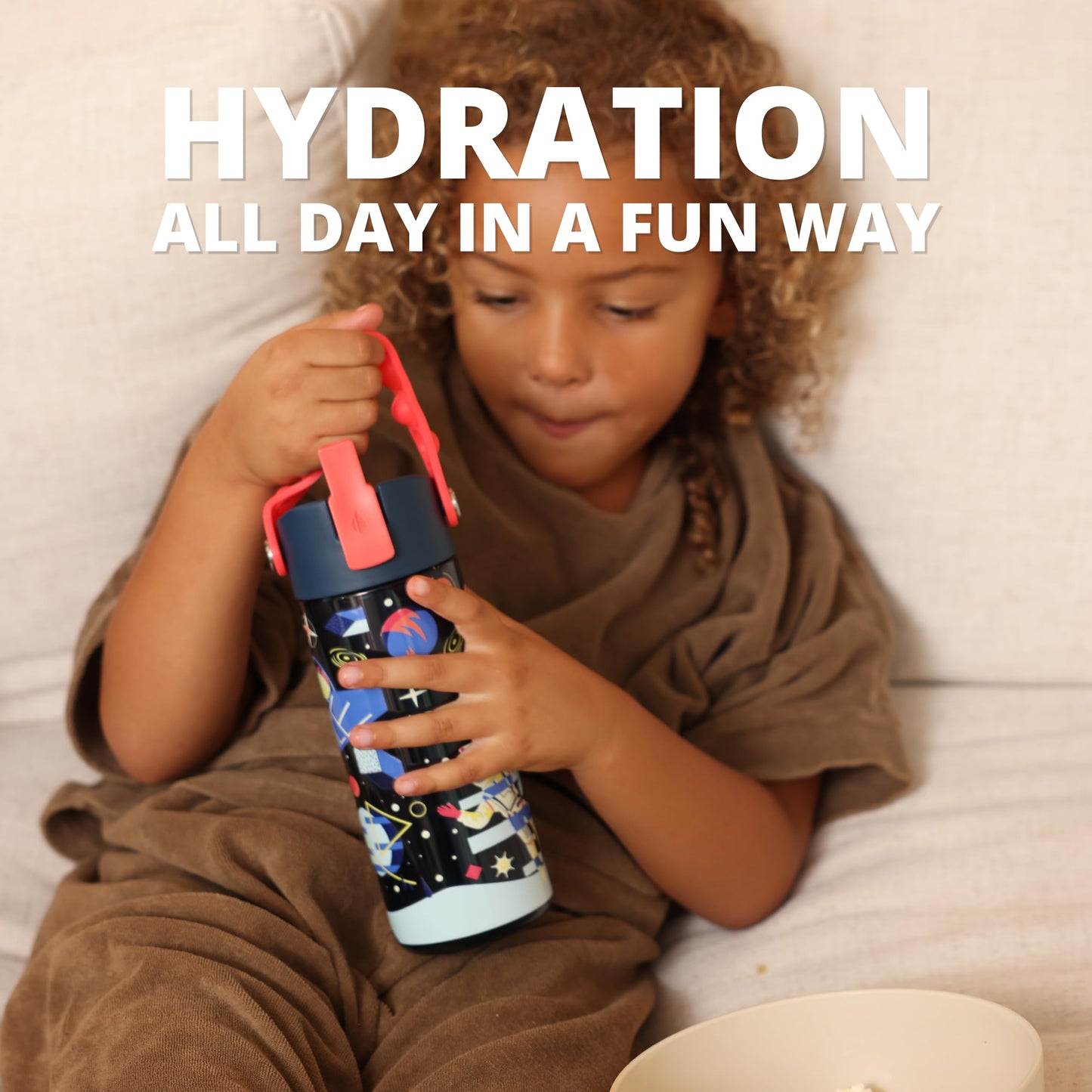 Elemental Leak Proof Water Bottles for Kids - Splash Kids Water Bottle for School with Pop-it Handle - BPA Free Tritan Plastic Reusable Water Bottle with Straw - Space - 18oz