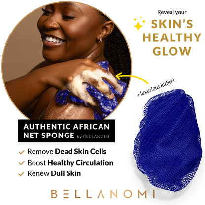 Bellanomi African Exfoliating Net Sponge Authentic Ethically Sourced from Nigeria 45 inch Long (Navy Blue)