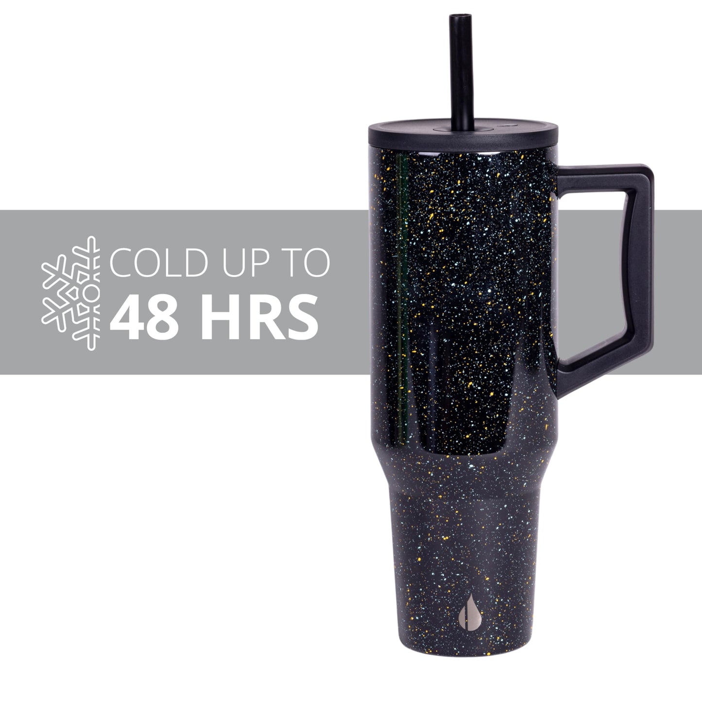 Elemental 40 oz Tumbler with Handle and Straw - Spill Proof Insulated Stainless Steel Commuter for Hot and Cold Beverages - Travel Coffee Mug with 2 Straws & Spill Proof Lid - 40oz - Black Speckle