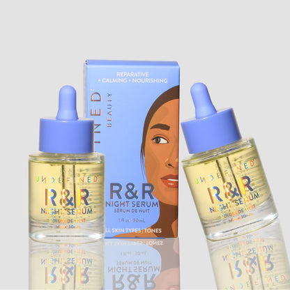 Undefined Beauty R&R Night Serum OG Formula Face Oil with Bakuchiol, Squalane, Borage, Rosehip to repair, smooth and nourish skin barrier, 1oz