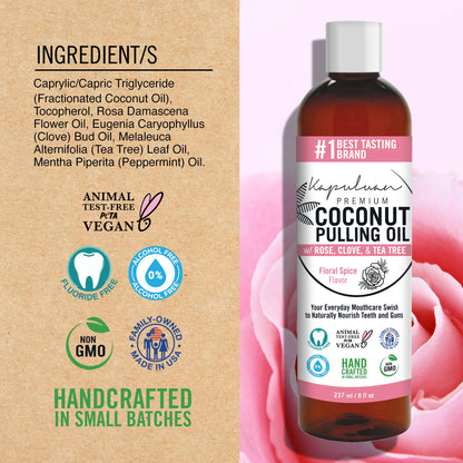 Kapuluan Coconut Oil Pulling for Teeth and Gums Mouthwash, 100% Pure and Natural, Non-GMO, Ayurvedic – Refreshing Rose Clove Essential Oils