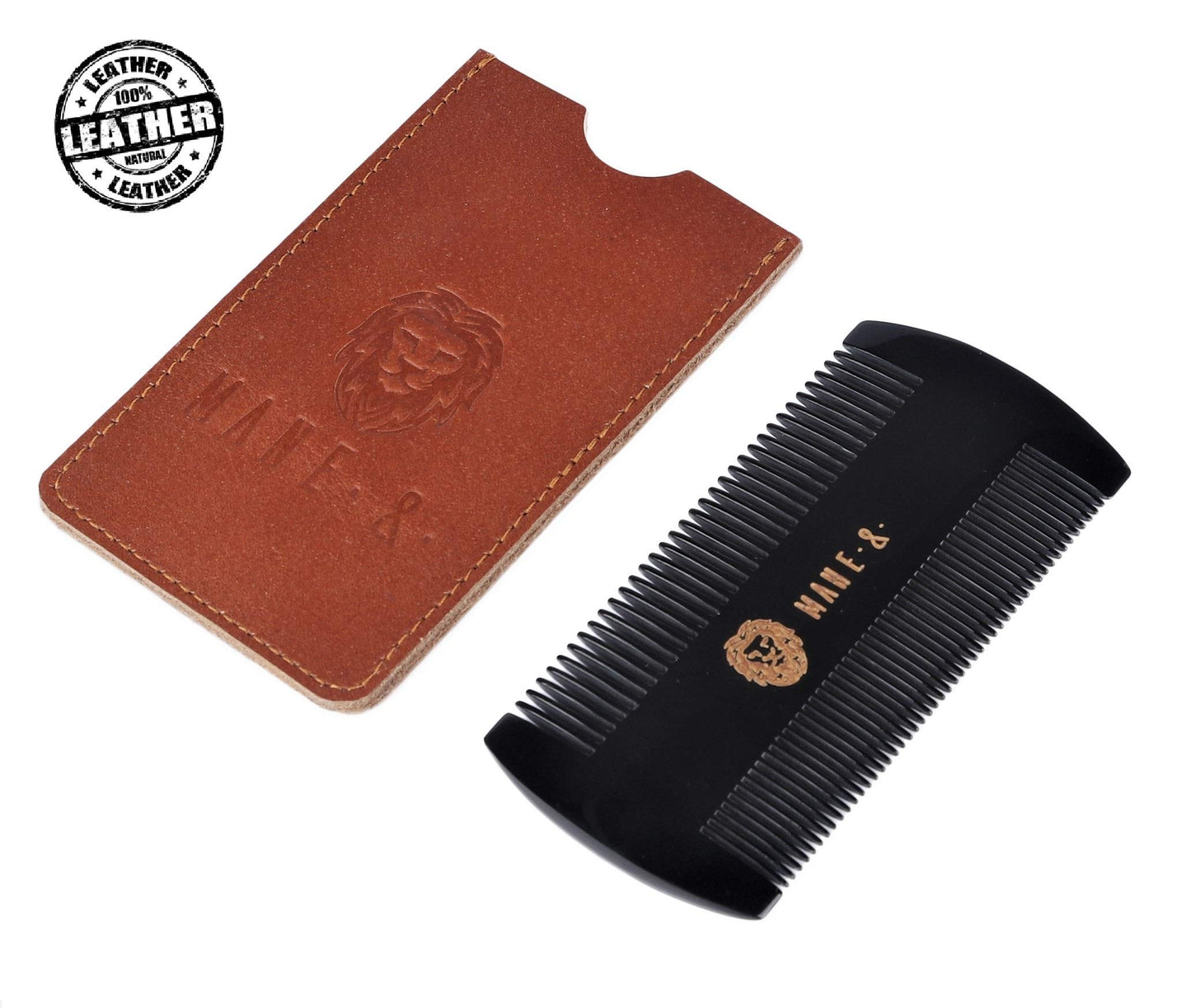 Premium 100% Oxhorn Dual-Action Beard Comb with Genuine Leather Case – the Perfect Beard Grooming Gift for Men by Man & Mane.