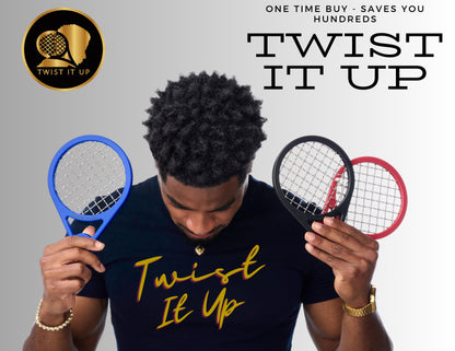 Twist It Up Comb (Imperial Blue) - Alternative to Hair Sponges for Black Men's Curls, Tennis Racket Style Hair Twisting Comb