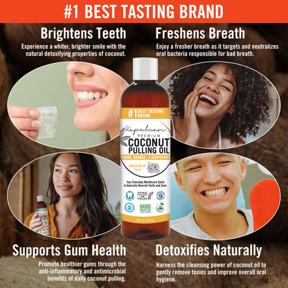 Kapuluan Coconut Oil Pulling for Teeth and Gums Mouthwash, 100% Pure and Natural, Non-GMO, Ayurvedic – Refreshing Lemon Essential Oil, Orange Essential Oil, and Grapefruit Essential Oils