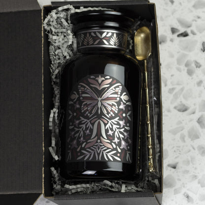 Artanis Home Custom Ultraviolet Glass Apothecary Jar, Gift for Tea Lovers, Airtight Glass Storage for Tea, Herbs, and Spices, with Lid, Custom Gift Box, and Spoon for Home Apothecary, 500 ml