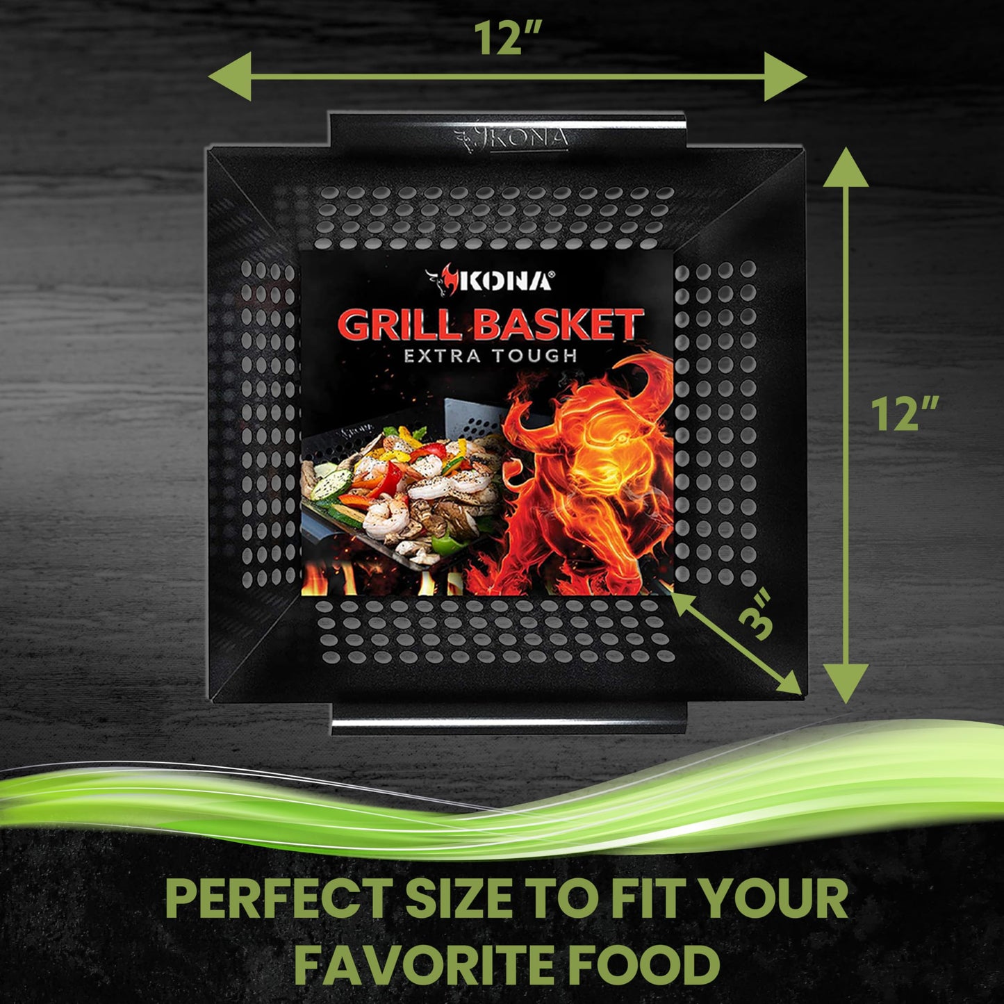 Kona Extra Large Grill Basket for Veggies - Premium Nonstick Grilling Basket/Grill Net - Essential Grilling Accessories For Outdoor Grill & BBQ, 14x13x4 Inches