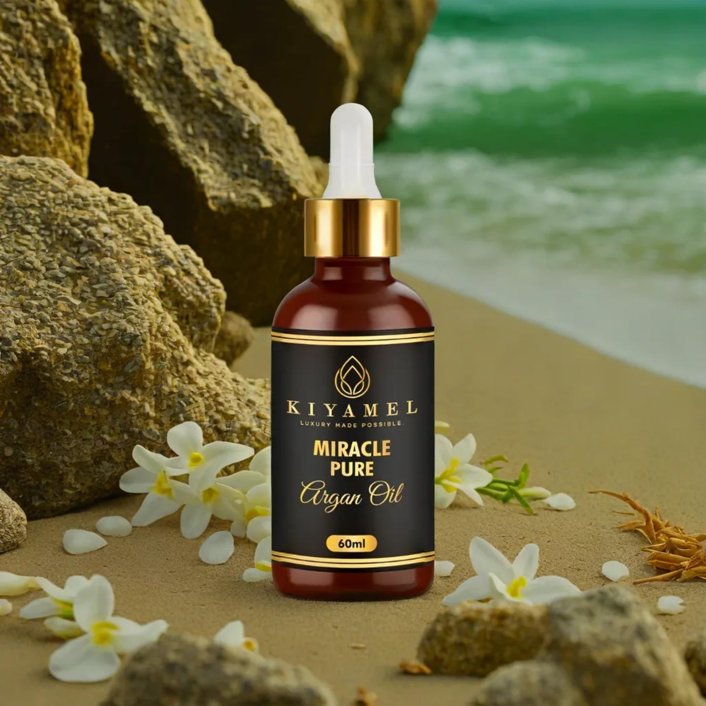 KIYAMEL Pure Argan Oil for Women and Men, Natural Skin Hydrating Vitamin E and Omega 6 Fatty Acids for Stretch Marks, Wrinkles, and Under Eye Bags, Paraben and Sulfate Free