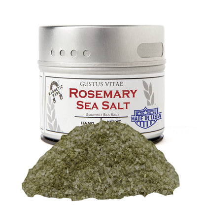 Rosemary Sea Salt | Gourmet Infused Sea Salt | Artisanal Seasoning | - Non GMO, All Natural | Sustainably Sourced, Ultra Premium | Handcrafted in Small Batches in USA | GLP-1 Friendly | Magnetic Tin | Gustus Vitae | #10