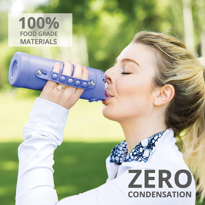 Elemental Iconic Kids Water Bottle with Straw Lid & Stress Relief Pop It Handle, Leak-Proof When Closed, Triple Insulated Kids Stainless Steel Water Bottle For Girls and Boys, 14oz - Lavender