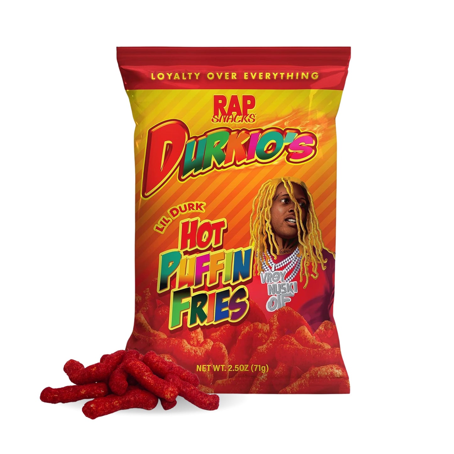 Rap Snacks Lil Durk Durkio's Hot Puffin Fries 2.5 Oz Bags - Pack of 6