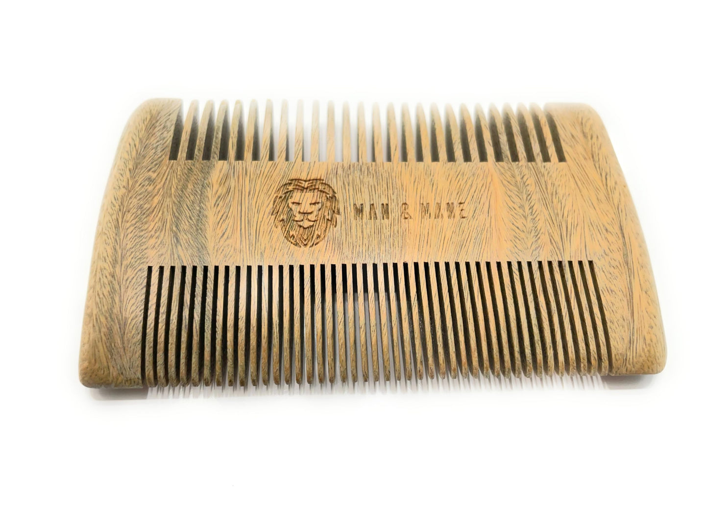 Premium Natural Green Sandalwood Dual-Action Beard Comb with Protective Case – the Perfect Beard & Mustache Grooming Companion & Gift for Men – by Man & Mane