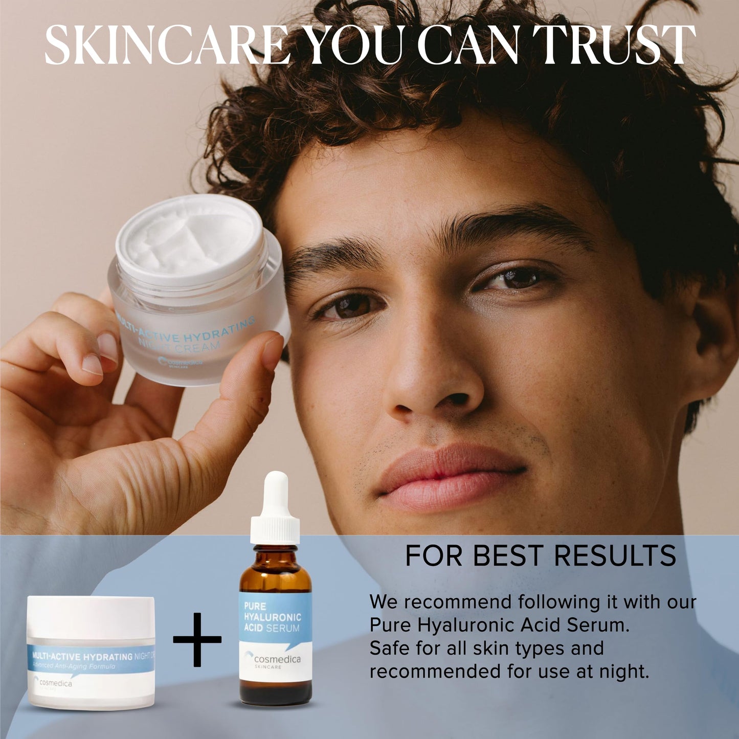 Cosmedica Skincare Multi-Active Hydrating Night Cream - Revitalizing Overnight Moisturizer & Anti-Aging Cream for Face and Neck with Hyaluronic Acid, Organic Shea, Glycolic Acid and Vitamin E 2 oz