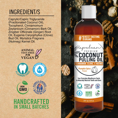 Kapuluan Coconut Pulling Oil for Teeth and Gums Mouthwash, 100% Pure and Natural, Non-GMO, Ayuverdic – Refreshing Pumpkin Spice Essential Oils
